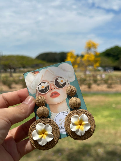 Plumeria Rattan Earrings
