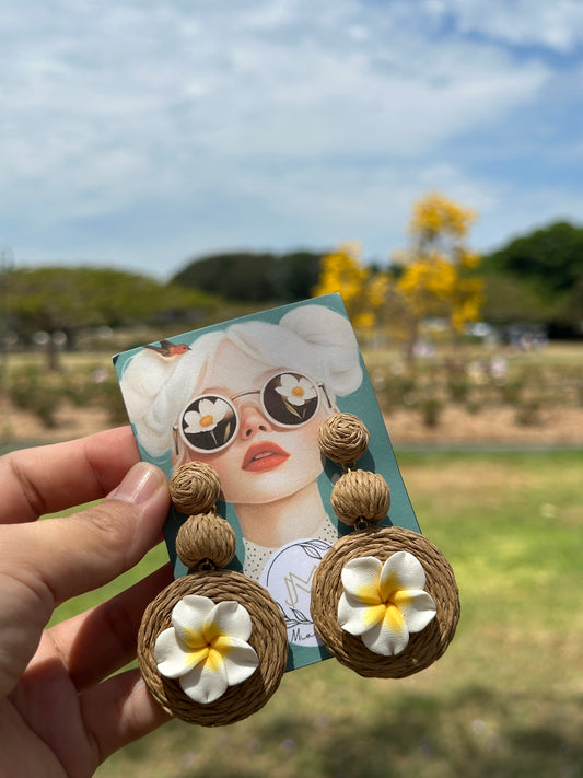 Plumeria Rattan Earrings