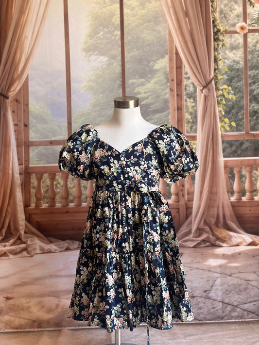 Puffy Sleeve Dress for Kids - Navy Blue