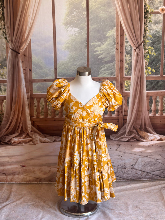 Puffy Sleeve Dress for Kids - Mustard