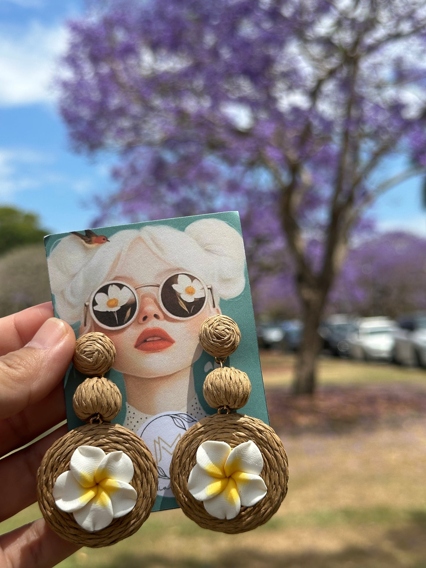 Plumeria Rattan Earrings