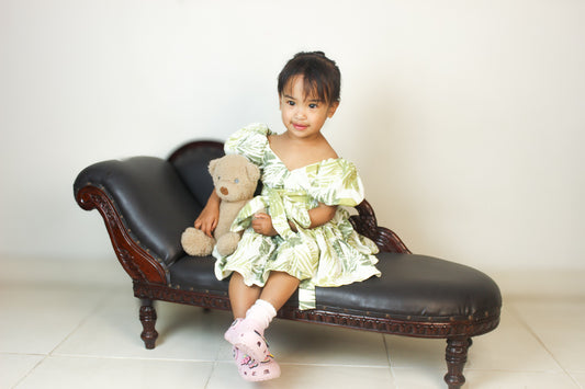 Puffy Sleeve Dress for Kids - Green