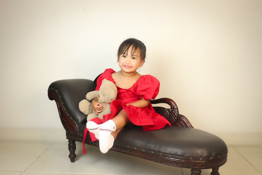 Puffy Sleeve Dress for Kids - Red