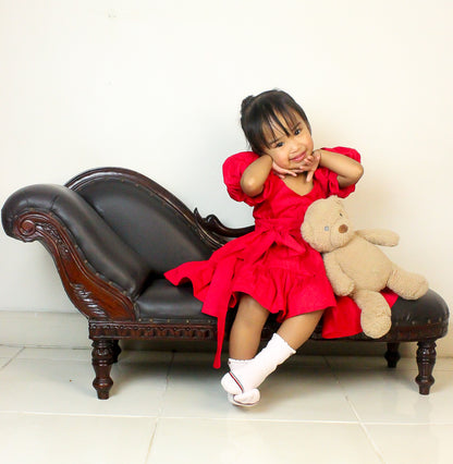 Puffy Sleeve Dress for Kids - Red