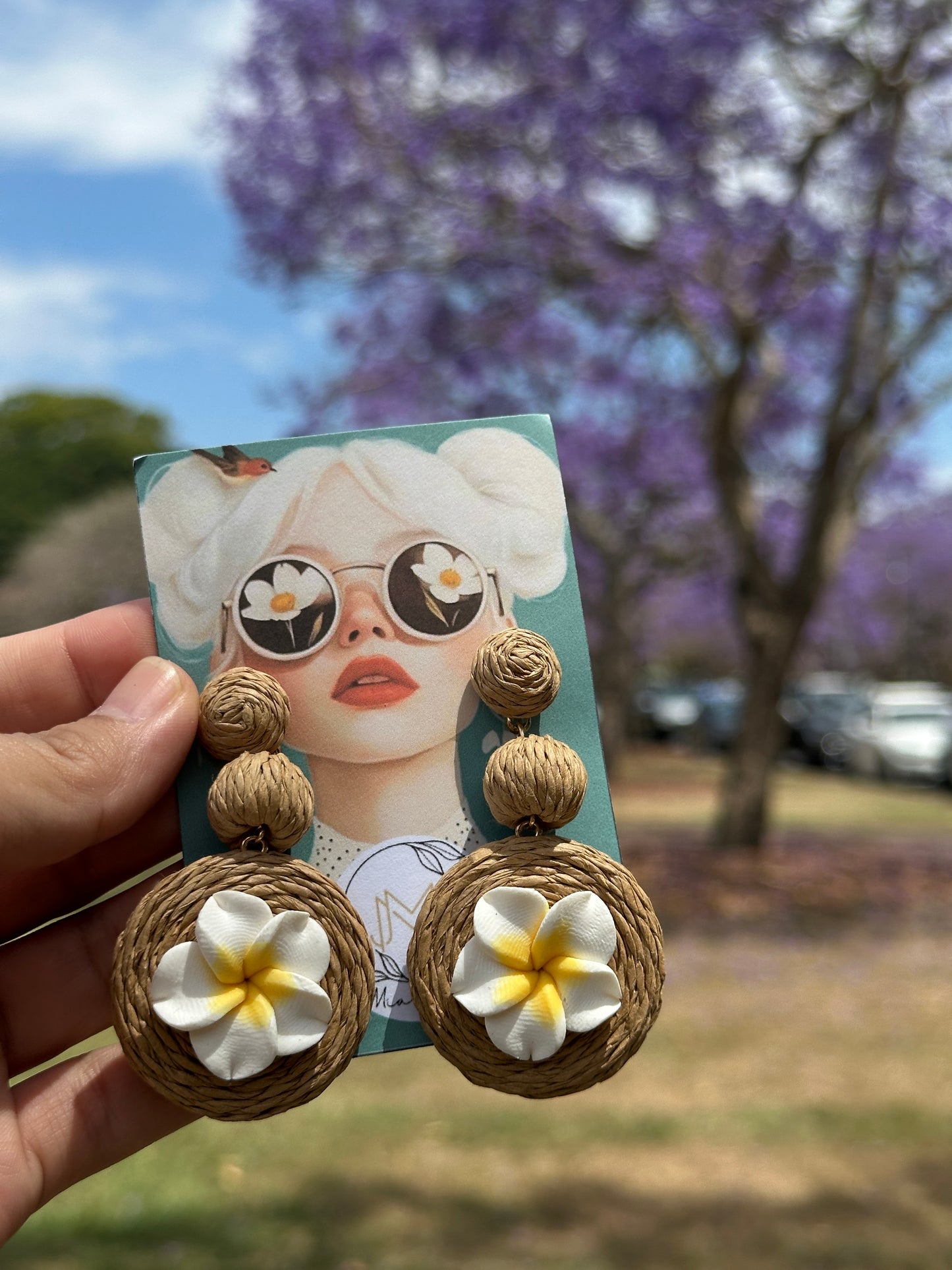 Plumeria Rattan Earrings