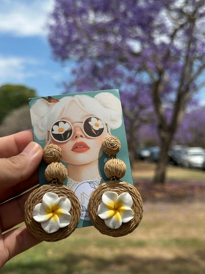 Plumeria Rattan Earrings