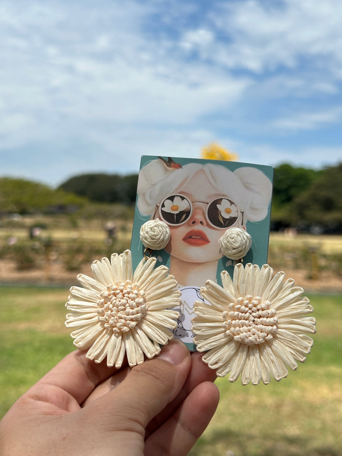 Raffia Daisy Statement Earrings