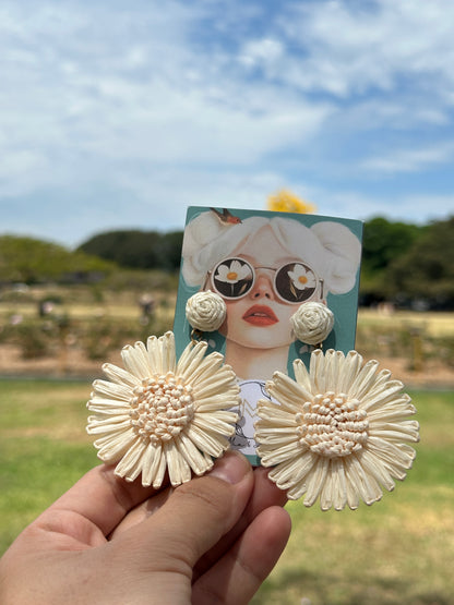 Raffia Daisy Statement Earrings