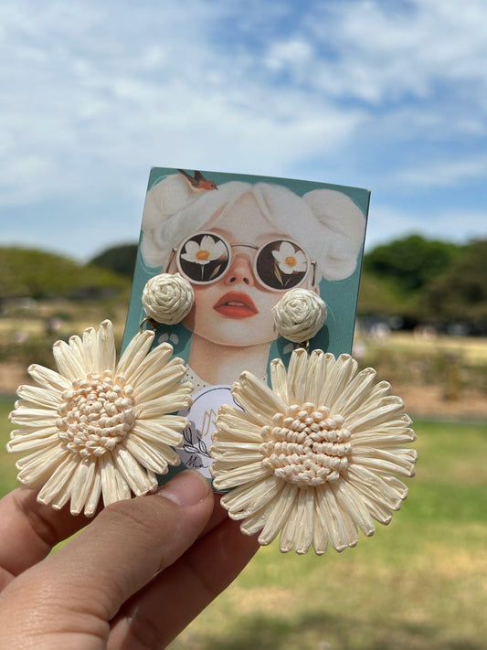 Raffia Daisy Statement Earrings