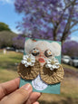Woven Rattan &amp; Pearl Flower Earrings
