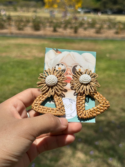 Beaded Triangle Rattan Hoop Earrings