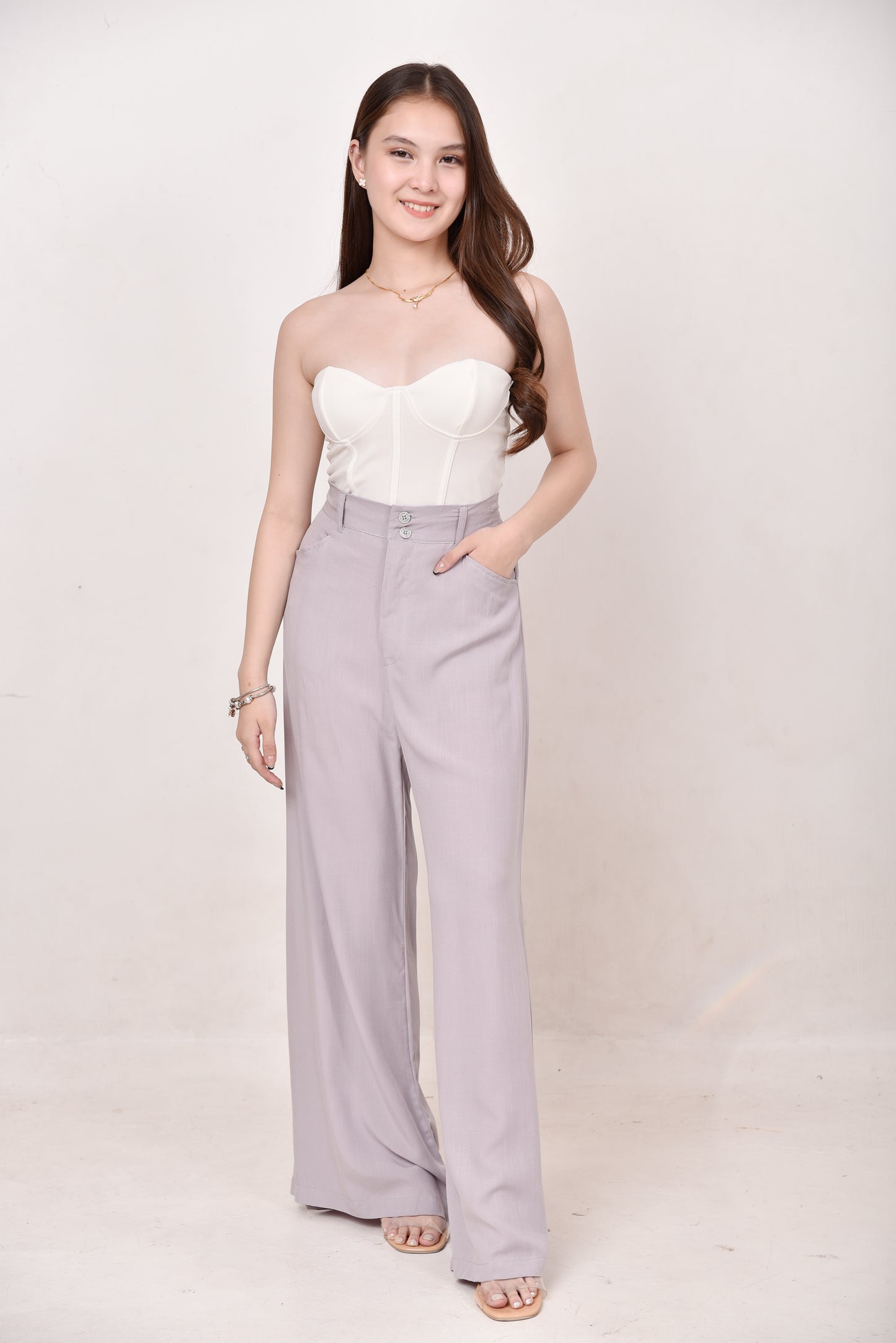 Wide-Leg Button Pants