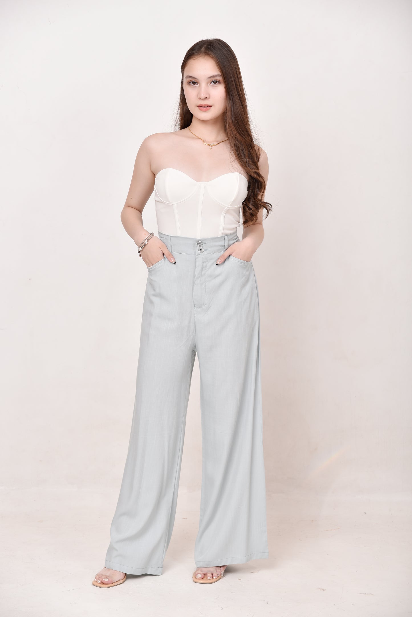 Wide-Leg Button Pants