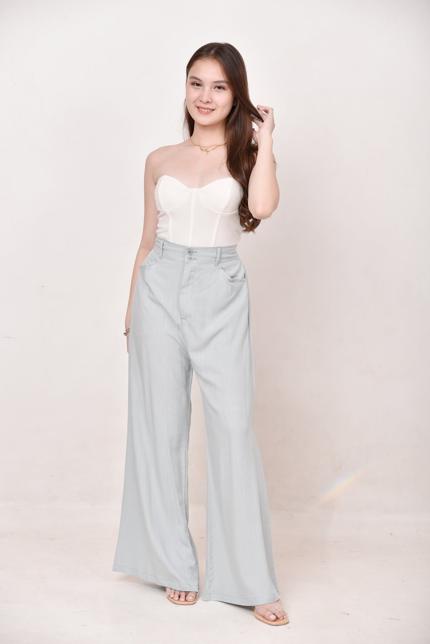 Wide-Leg Button Pants