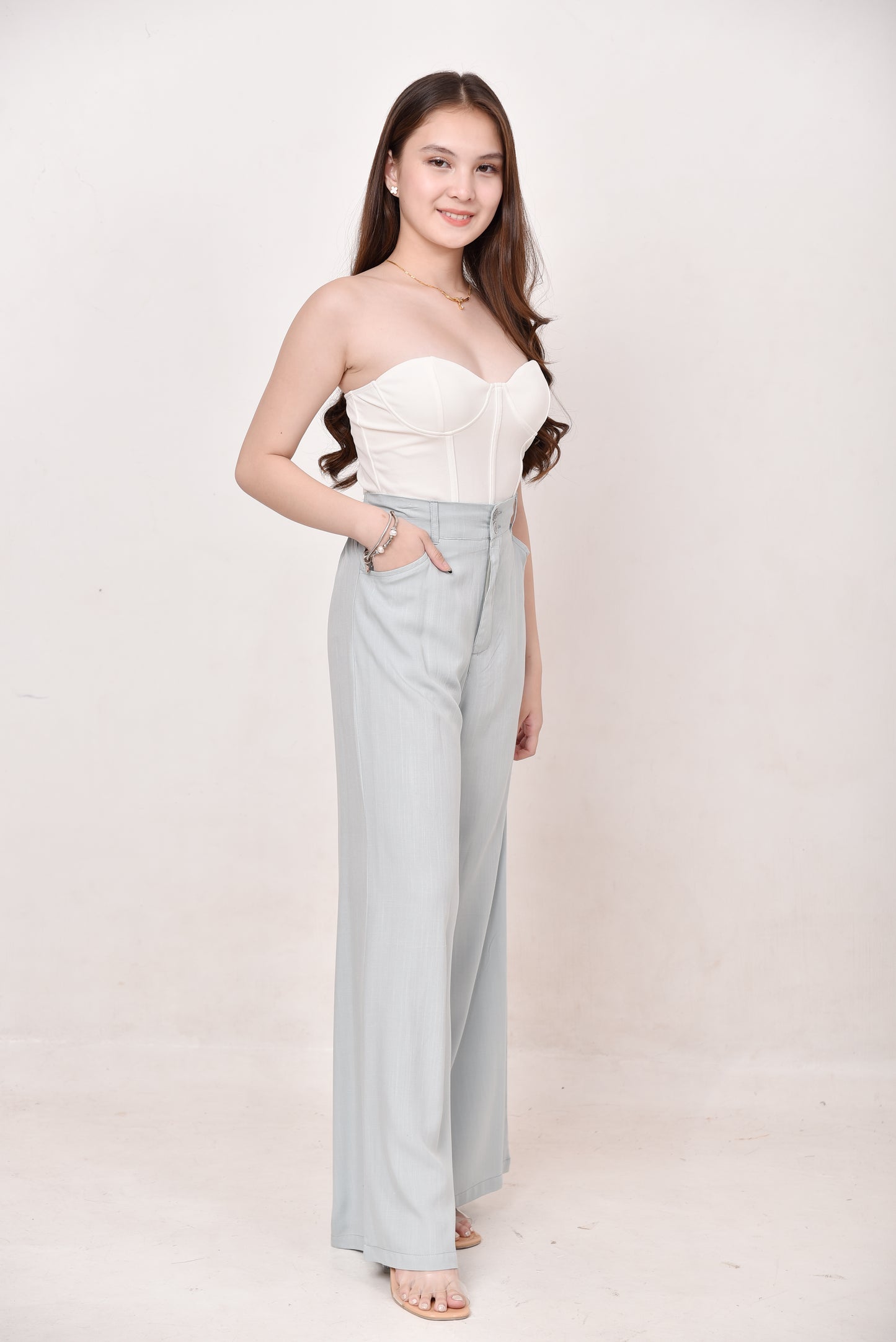 Wide-Leg Button Pants