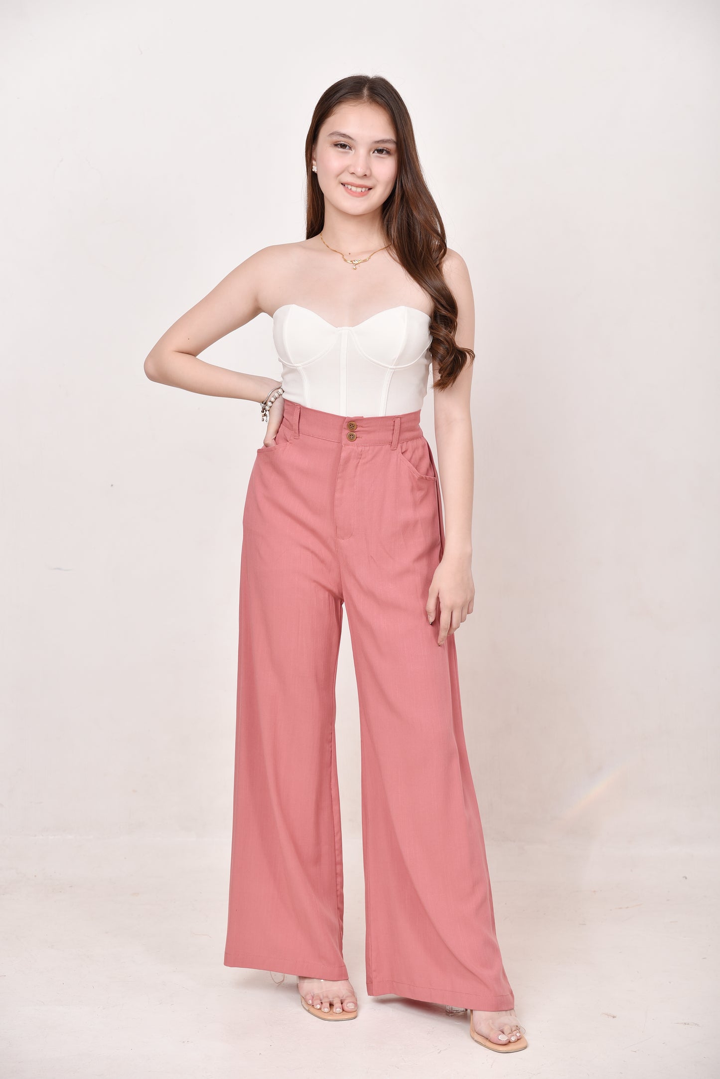 Wide-Leg Button Pants