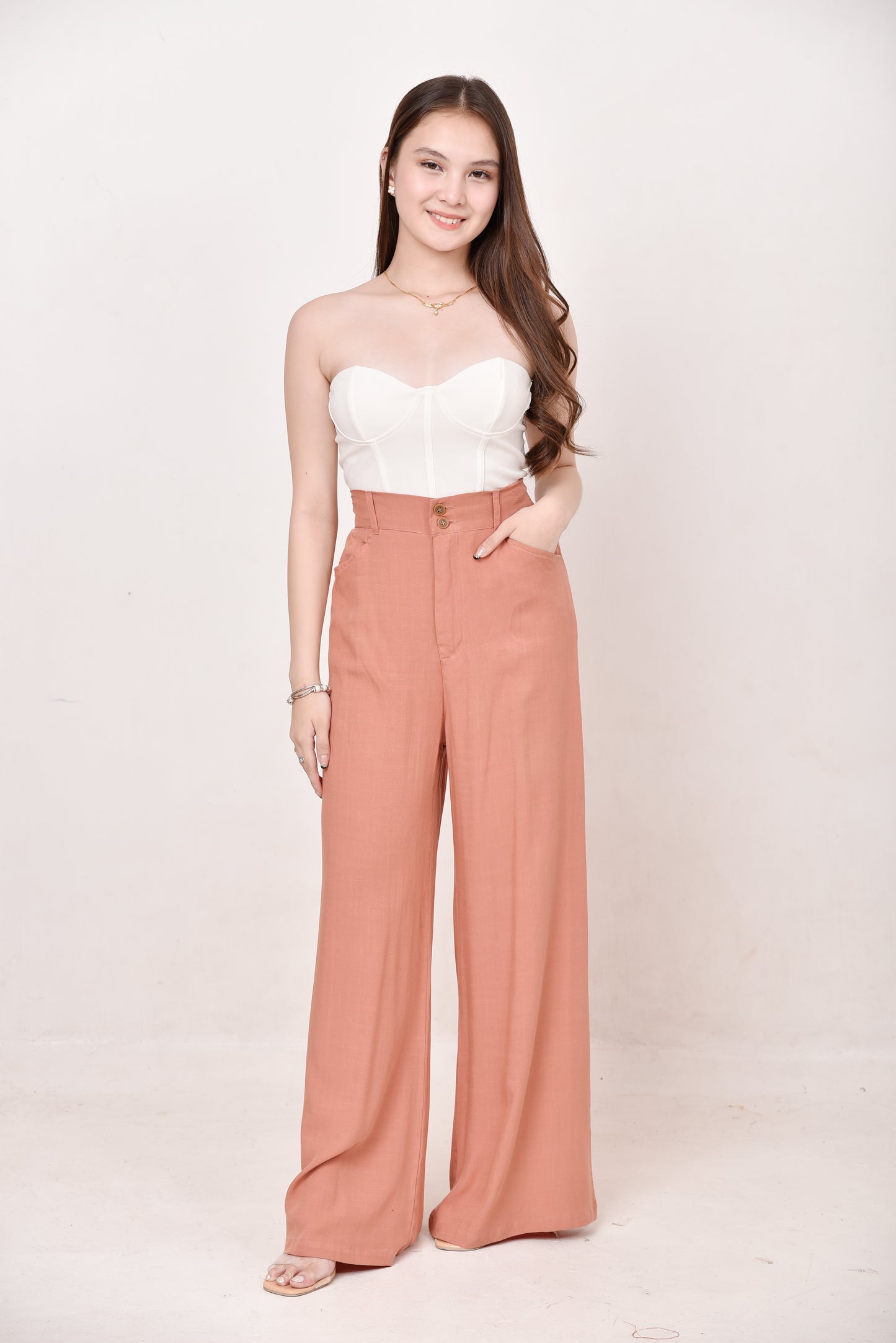 Wide-Leg Button Pants