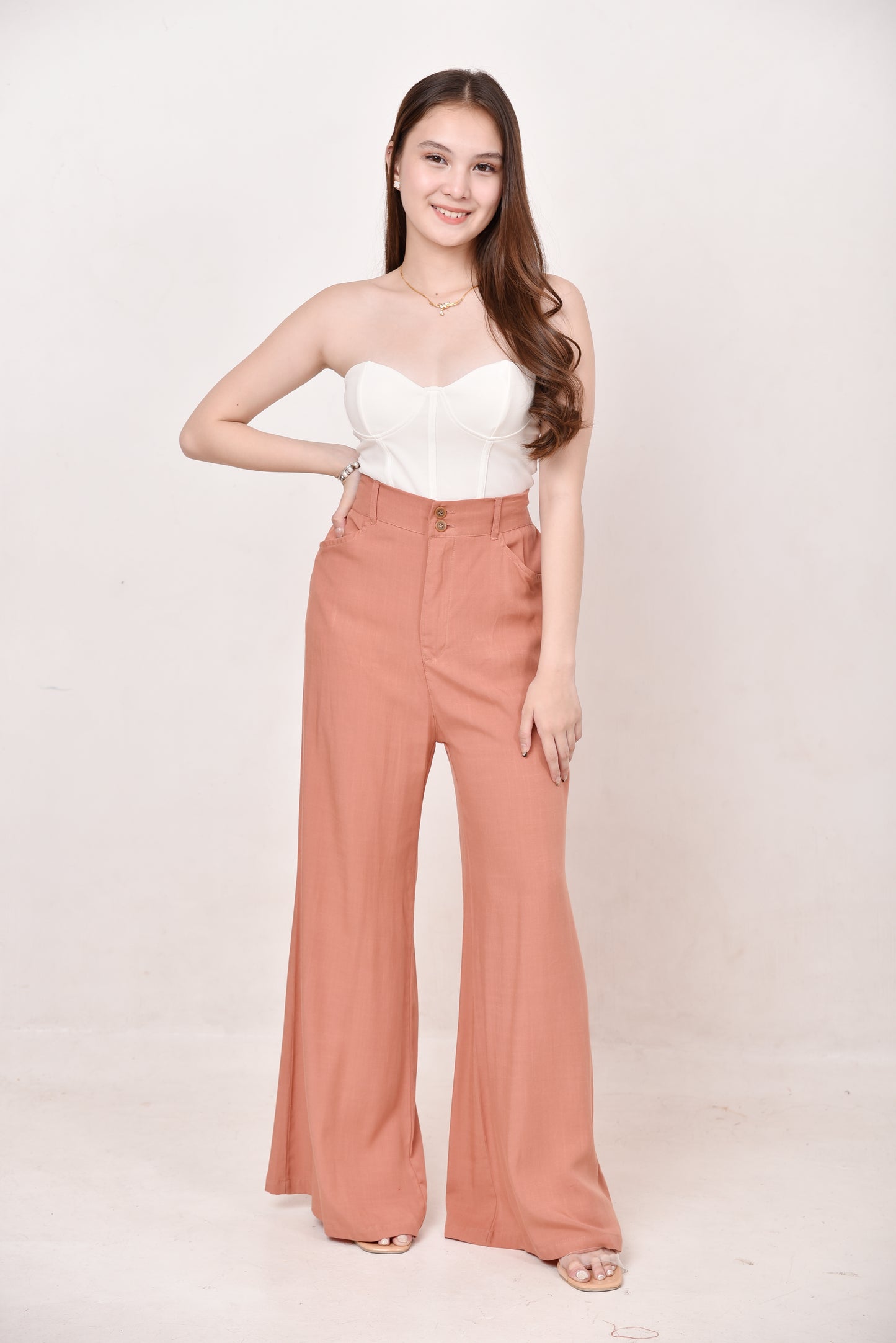 Wide-Leg Button Pants