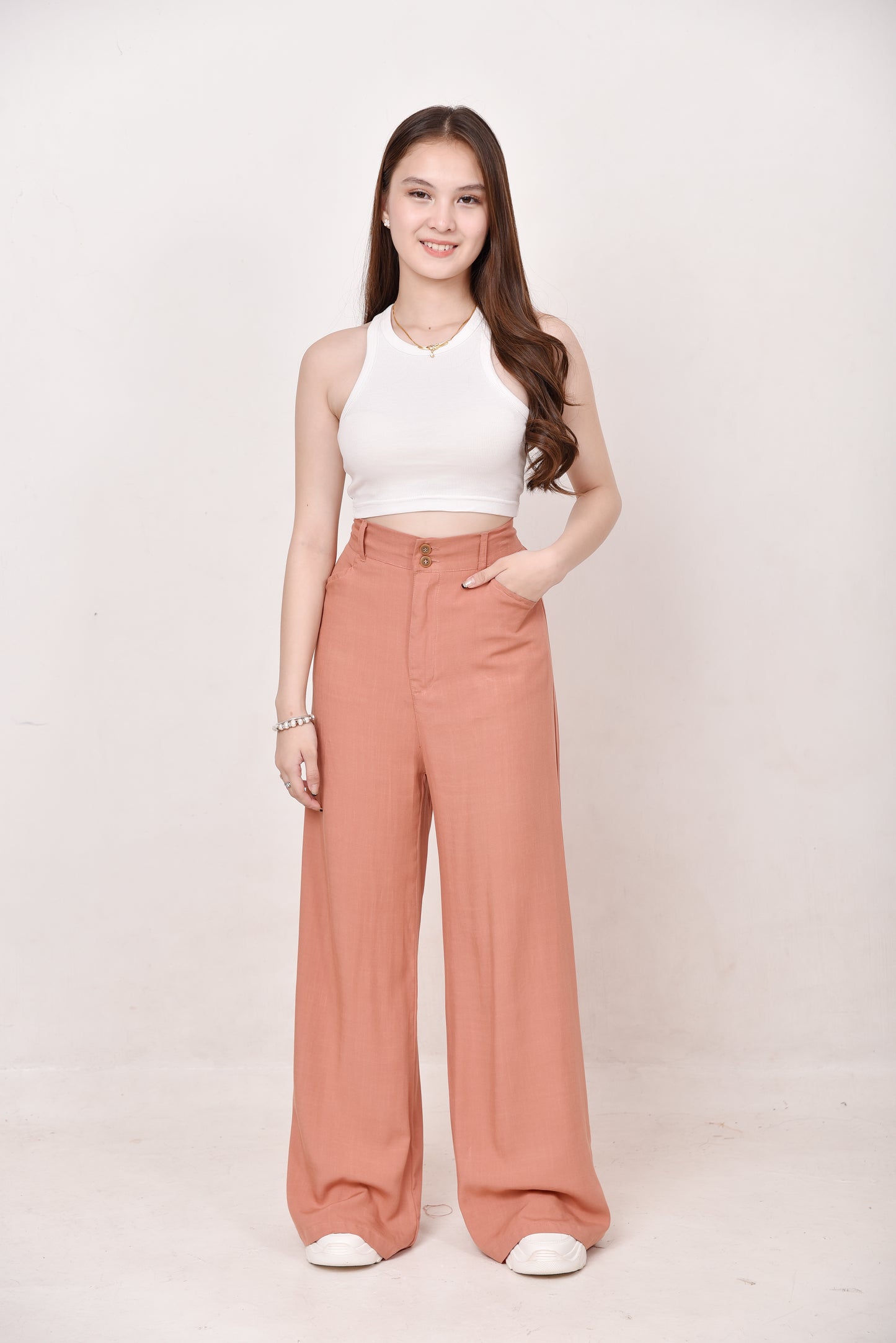 Wide-Leg Button Pants